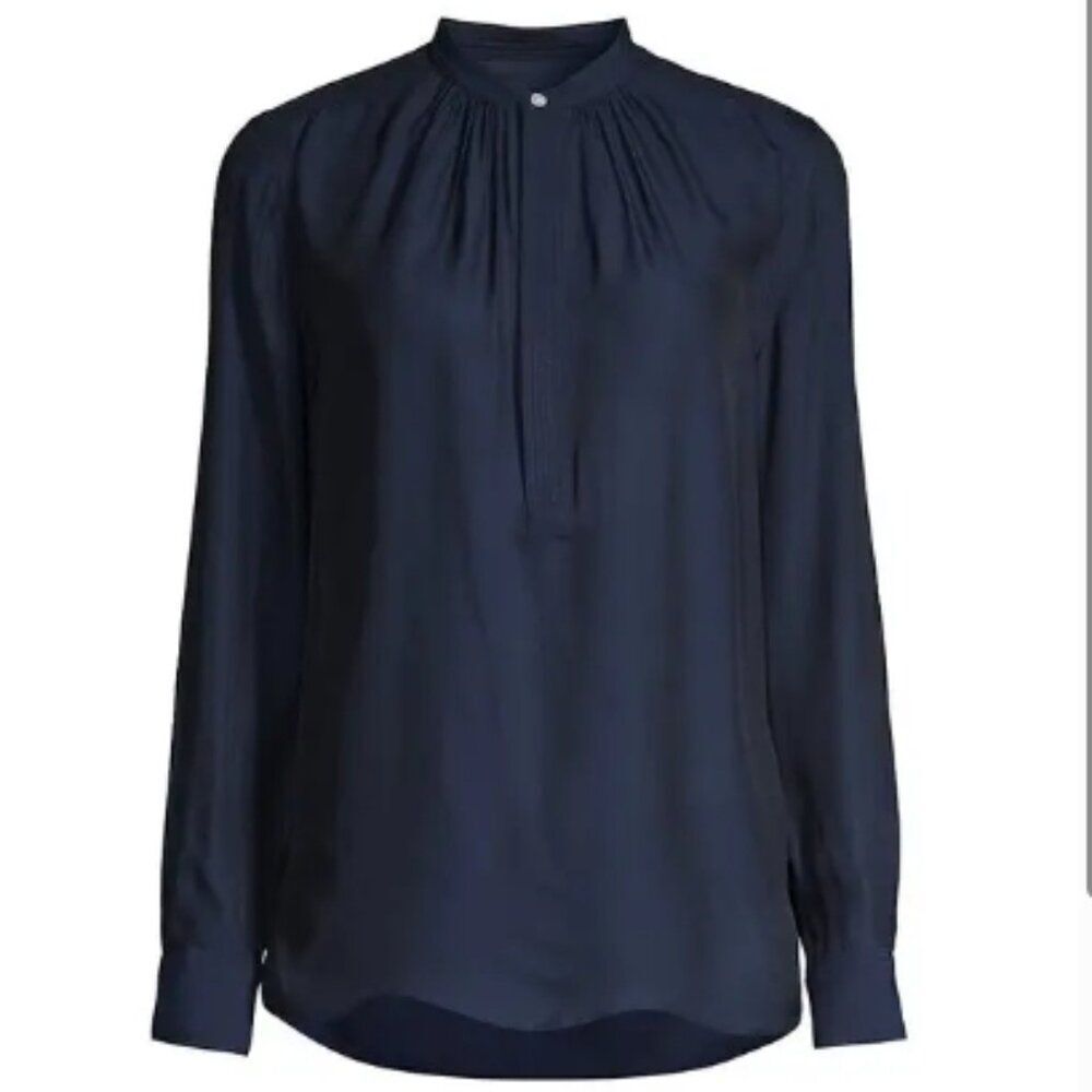 Like New! Ralph Lauren Ida Silk-Blend Long-Sleeve Shirt In Cruise Navy in Size 6